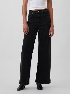 Gap High Rise Stride Wide-Leg Jeans, Washed Black, Sz 30